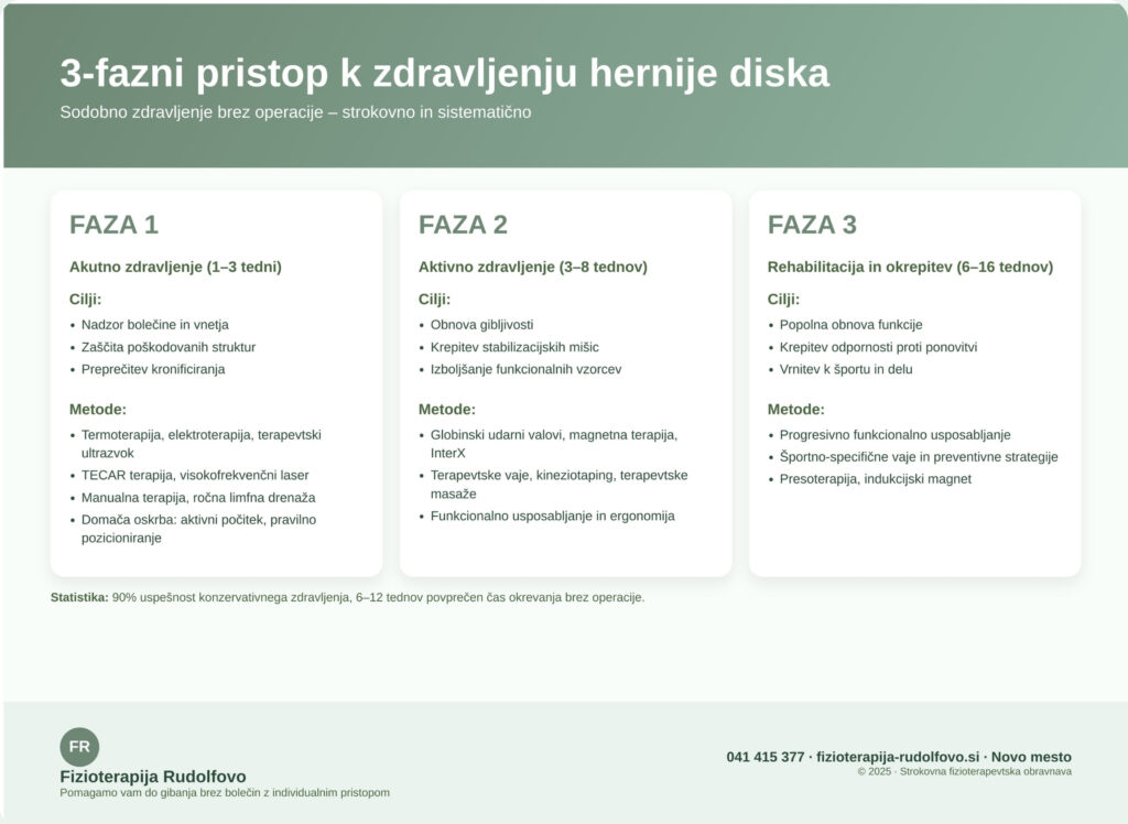 Infografika – 3-fazni pristop k sodobnemu zdravljenju hernije diska brez operacije