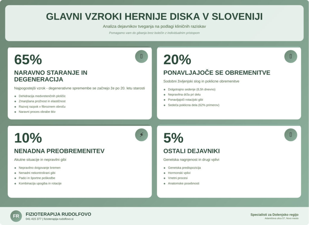 Glavni vzroki hernije diska v Sloveniji – infografika Fizioterapija Rudolfovo