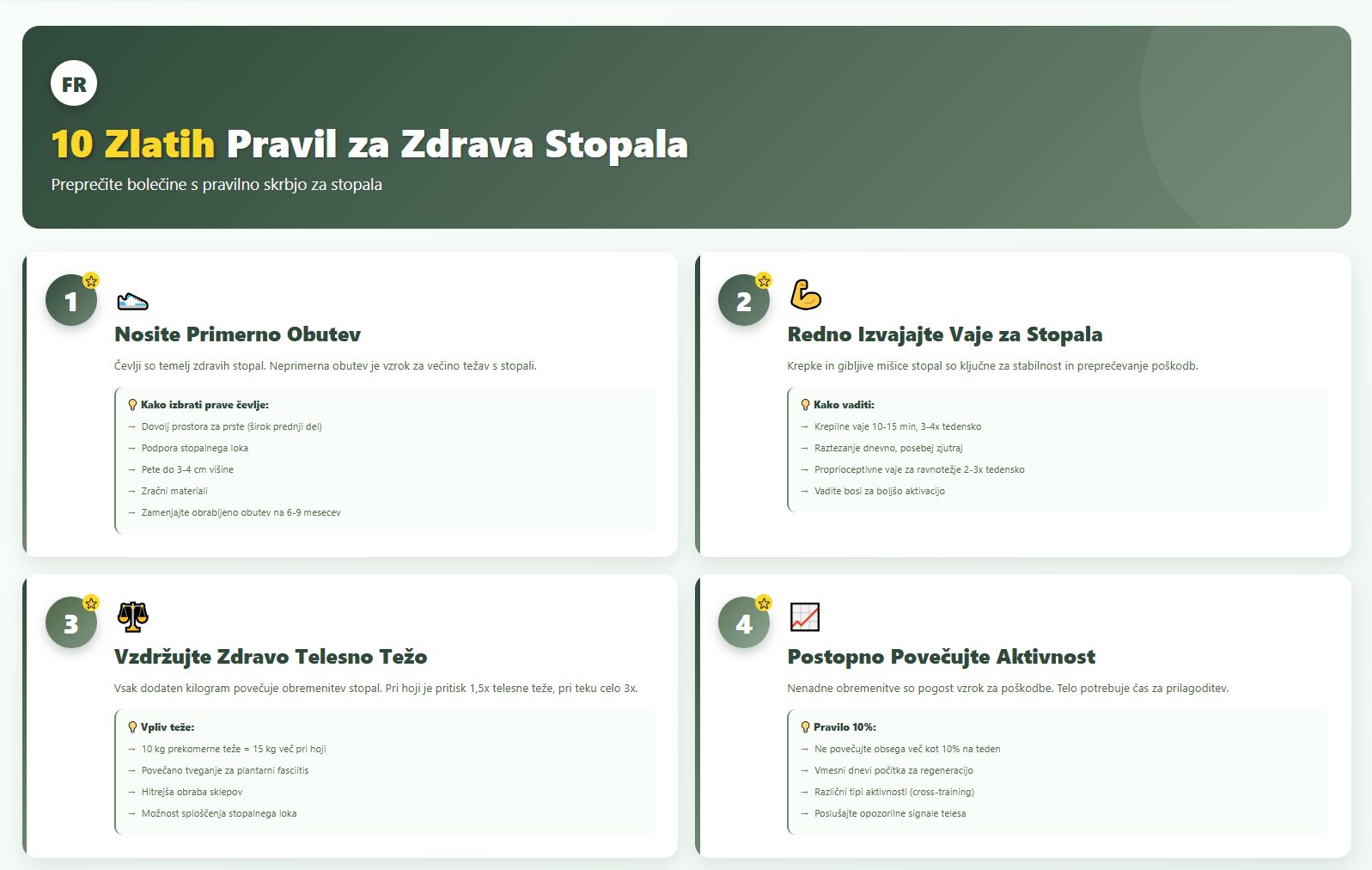 10 zlatih pravil za zdrava stopala del 1 - primerna obutev, redne vaje, zdrava telesna teža, postopno povečevanje aktivnosti s praktičnimi nasveti