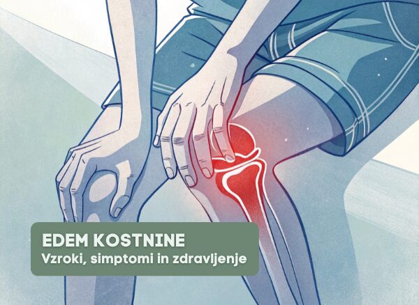 Edem kostnine v kolenu - ilustracija vnetja in bolečine v sklepu s prikazom prizadetega področja kosti