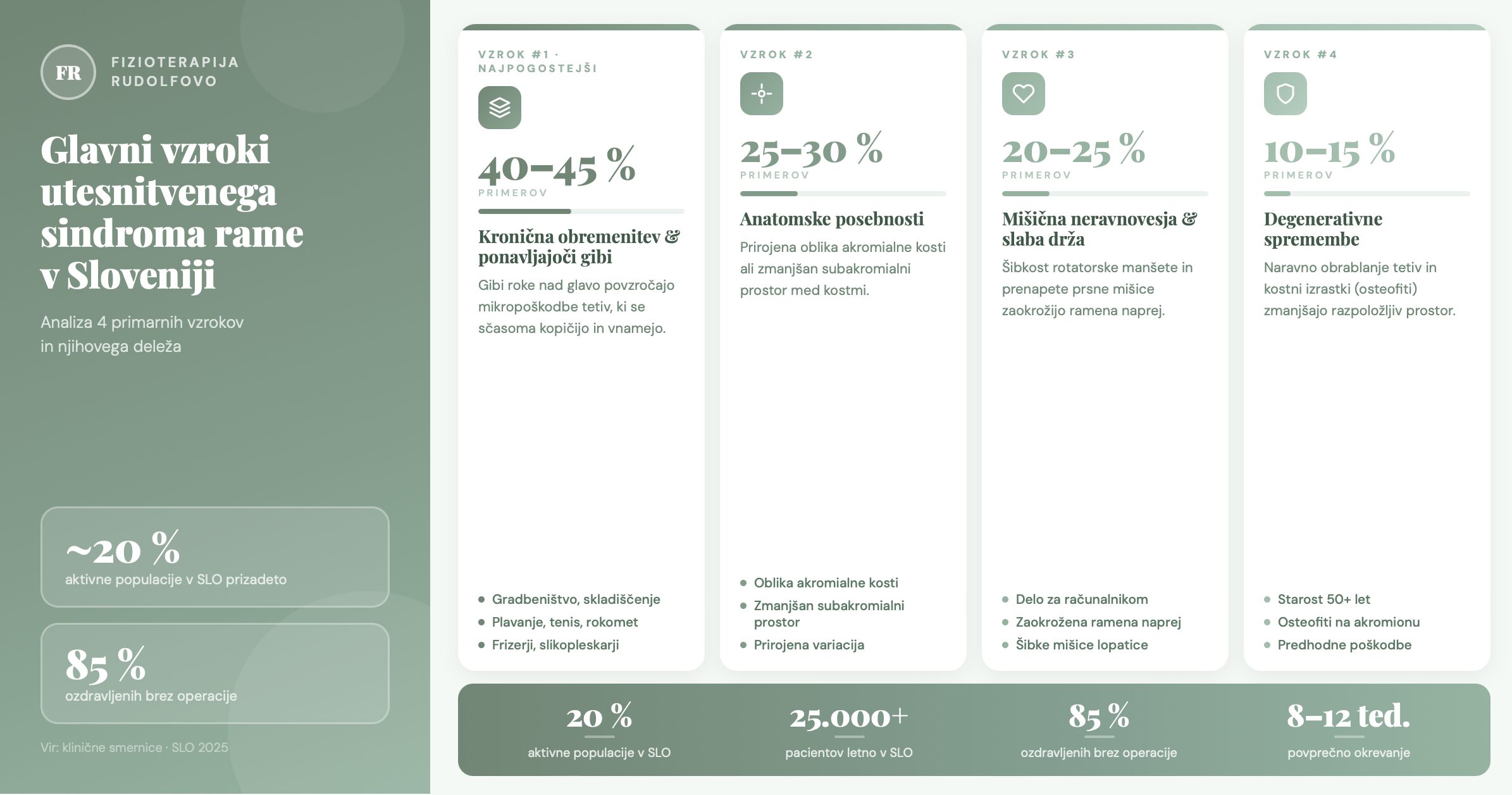 Infografika: 4 glavni vzroki utesnitvenega sindroma rame v Sloveniji z deleži – Fizioterapija Rudolfovo