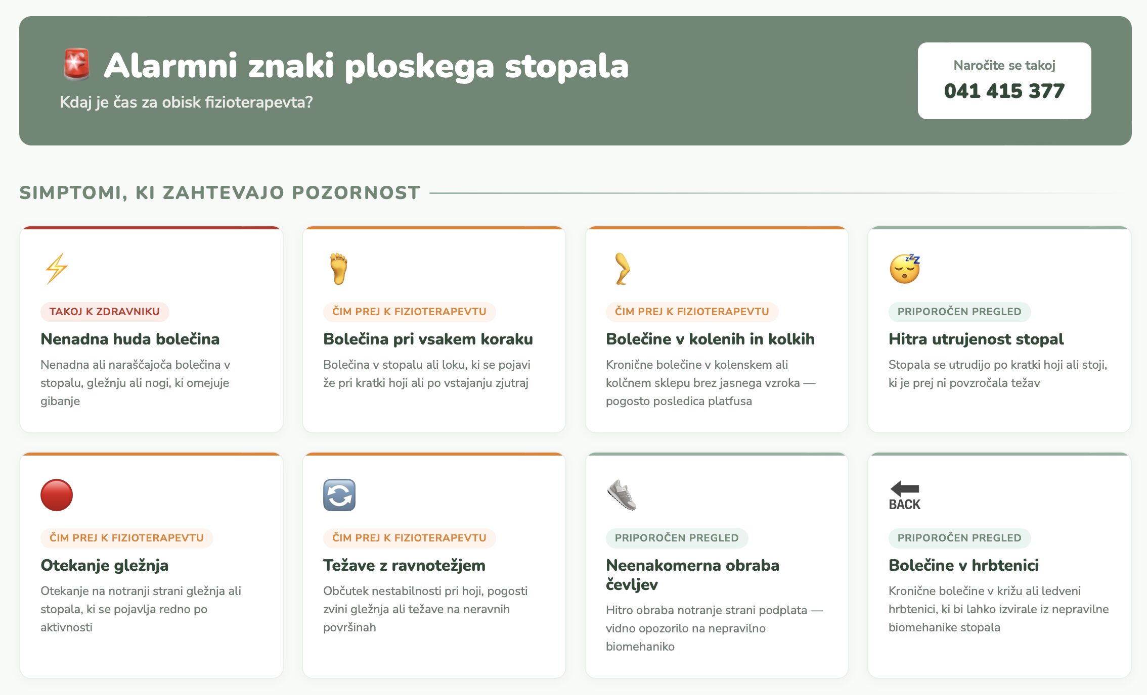 Alarmni znaki ploskega stopala — kdaj obiskati fizioterapevta, infografika Fizioterapija Rudolfovo